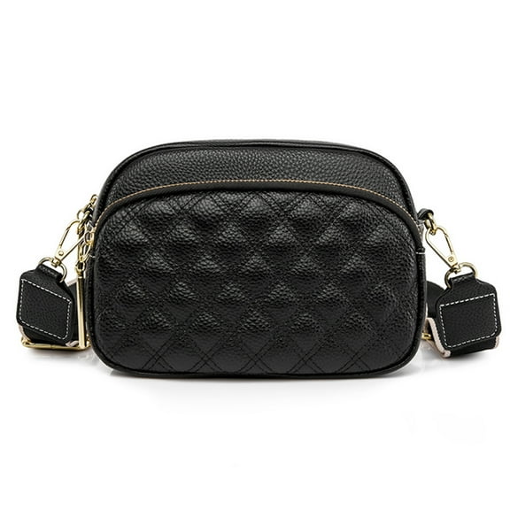 Yucurem Cowhide Leather Crossbody Bags Rhombus Female Camera Shoulder Satchel (Black)