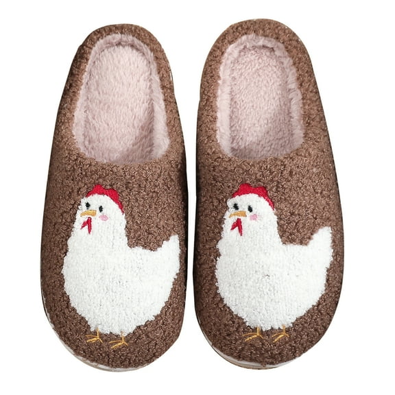 Yucurem Cute Chicken Plush Slipper Non-slip House Shoes Warm Fuzzy Cartoon Flat Winter Casual Gift for Family and Friend (42-43)