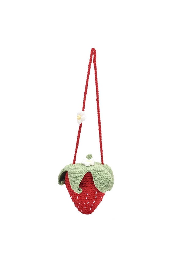 Cute Strawberry Knitted Bag Fruit Crossbody Bag Crochet Tote Bag For Women Daily Casual Bag (Shoulder Bags)