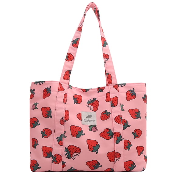 Yucurem Cute Strawberry Print Shoulder Bag Large Capacity Shopping Bag For Women (Pink) Tote bag (H)