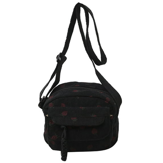 Yucurem Cute Strawberry Shoulder Bag Corduroy Trendy Crossbody Bag For Women (Black) Fashion shoulder bag (D)