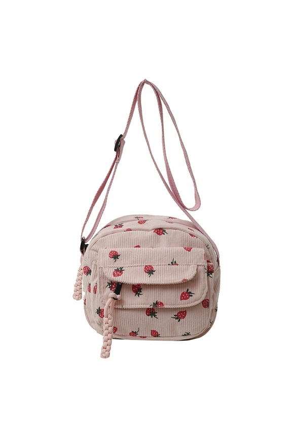 Cute Strawberry Shoulder Bag Corduroy Trendy Crossbody Bag For Women (Pink) Fashion shoulder bag (B)
