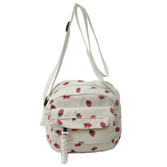 Yucurem Cute Strawberry Shoulder Bag Corduroy Trendy Crossbody Bag For Women (White) Fashion shoulder bag (A)