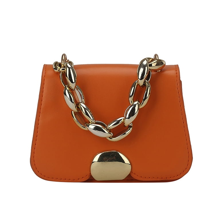 Yucurem Designer Women Chain PU Leather Shoulder Bag Mini Square Handbag  (Orange) 