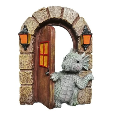 Yucurem Dinosaur Climbing Windows Sculpture Garden Dragon Opening Door Statue (B)