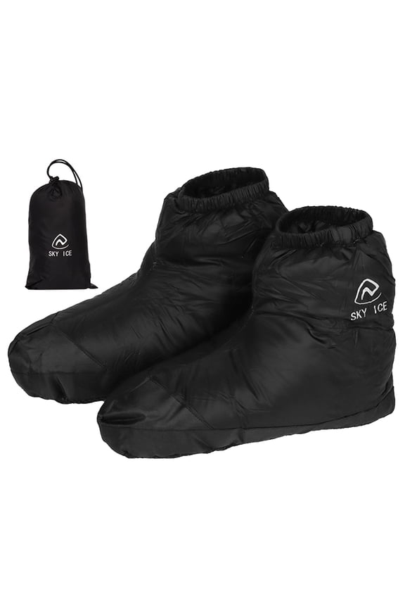 Down Slippers Socks Ultralight Thermal Boots Feet Covers for Men Women (Black L)