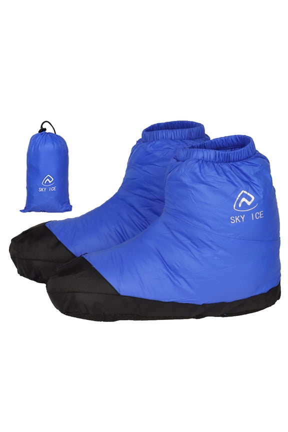 Down Slippers Socks Ultralight Thermal Boots Feet Covers for Men Women (Blue M)