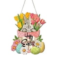thumbnail image 1 of Yucurem Easter Wreath for Front Door, Happy Easter Eggs Flowers Leaves Wooden Door Hanging Sign for Home Wall Decor Party Outdoor indoor Supply Easter Decoration, 1 of 7