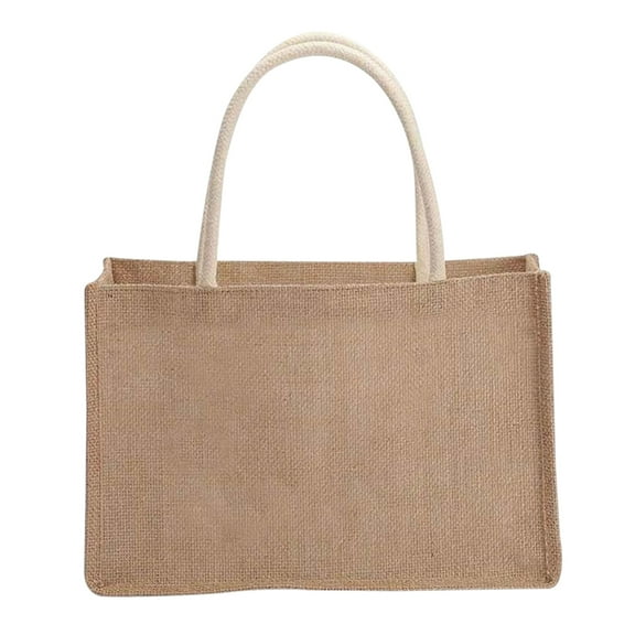 Yucurem Eco-Friendly Burlap Tote Bags, Reusable Blank Jute Beach Handbag Gift Bags with Handle for Storage Packing (M)