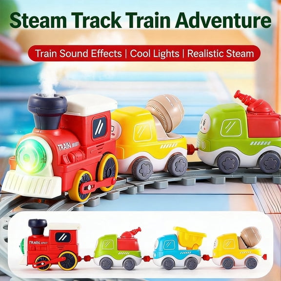 Yucurem Electric Train Set for Toddlers & Kids with Music, Lights & Tracks - First Choo Choo Train, Magnetic Connection, Birthday Gifts