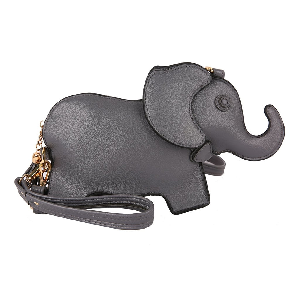 Yucurem Fashion Elephant Shaped Solid Color Messenger Bag Mini PU Wristlet Bags for Women Gray