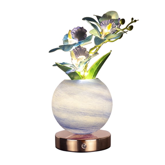 Yucurem Flower Table Lamp, 3 Colors Phalaenopsis Night Light, Cordless Touch Artificial Orchid Flower Crystal Lamp for Home Decor, Romantic Gifts for Women Girls Mom (Blue)