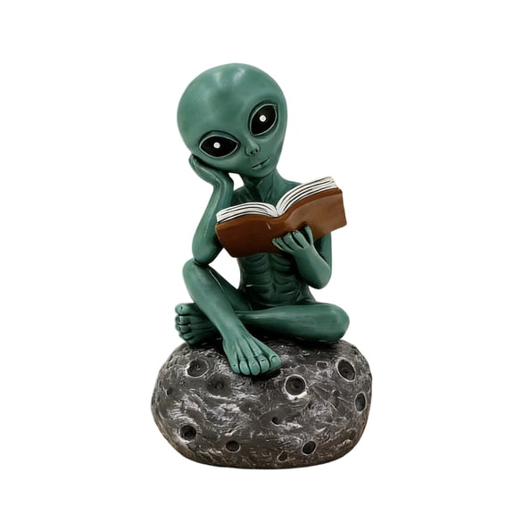 Yucurem Funny Resin Alien Sculptures Decor, Craft Home Desk Statue with Book for Patio Lawn Porch, Birthday and Housewarming Gifts