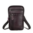 thumbnail image 1 of Yucurem Genuine Leather Men Shoulder Bag Casual Messenger Zip Phone Pouch (Brown), 1 of 10