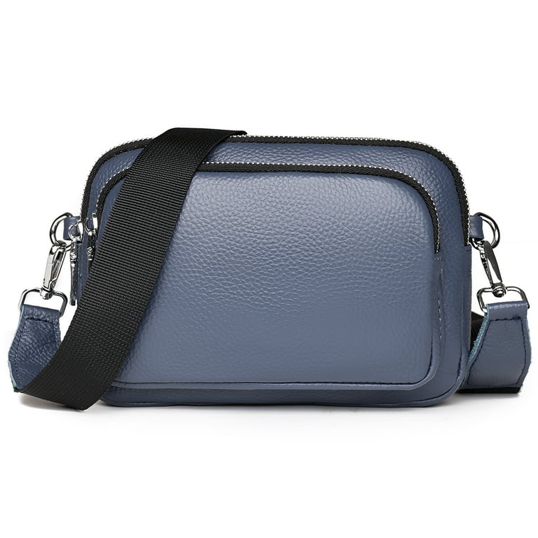 Yucurem Genuine Leather Women Crossbody Bag Casual Small Camera Bags for Work Blue