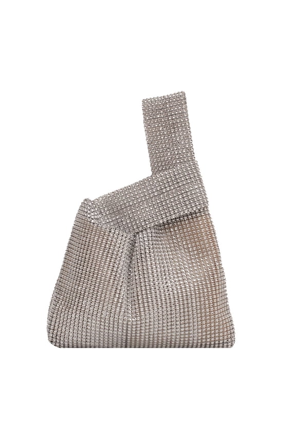 Glitter Sequins Rhinestone Handbags, Double Carrying Straps Design Clutch Bag for Dinner Party Wedding (Silver)