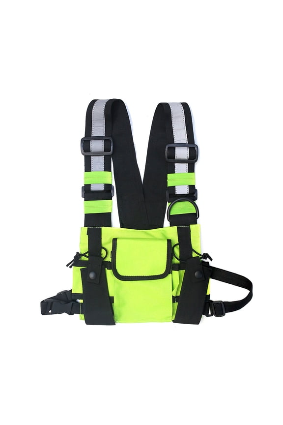 High Visibility Harness Chest Bag Reflective Safety Vest For Men Women (Green) Chest bag (Green)