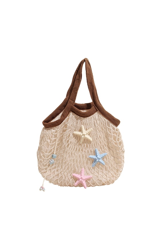 Hollowed-Out Casual Weave Tote Bags for Women, Large Capacity Trendy Starfish Straw Shoulder Bag for Summer Beach Vacation Shopping (Brown)