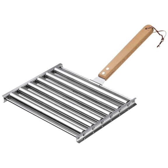 Yucurem Hot Dog Roller with Wood Handle Stainless Steel Griller Grill Accessories Camping Kitchen Utensils (Silver)