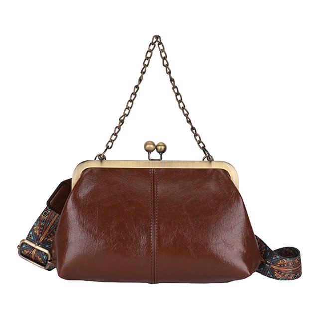 Yucurem Vintage PU Leather Clutch Purses for Women, Kiss Lock Purses and Handbags, Top Handle Evening Handbag (Brown)