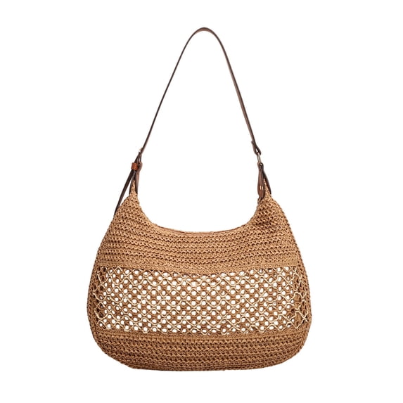 Yucurem Large Capacity Straw Crossbody Shoulder Bag, Handmade Woven Underarm Bags for Summer Travel Beach Vacation (Khaki)