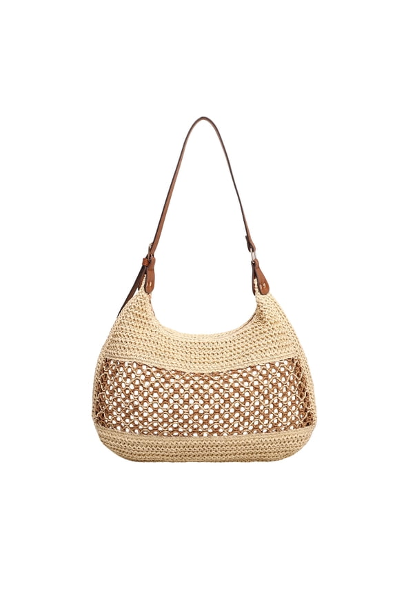 Large Capacity Straw Crossbody Shoulder Bag, Handmade Woven Underarm Bags for Summer Travel Beach Vacation (White)