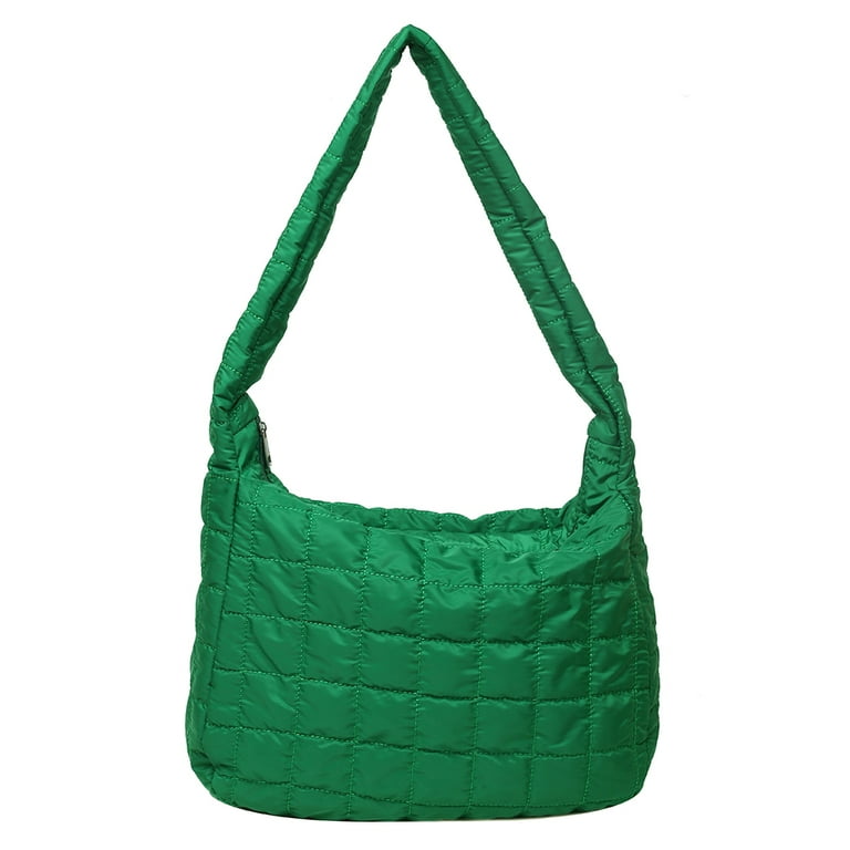 Yucurem Large Puffer Tote Bag Quilted Puffy Handbag Light Winter Down Checkered Pure Color Crossbody Bags for Women Green Women s Size 1 Pack