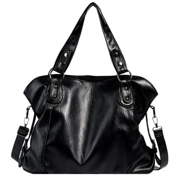 Yucurem Leather Handbag Big Casual Mommy Travel Shopper Tote Crossbody Bag (Black)