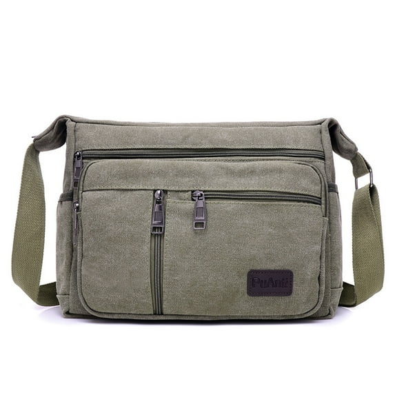 Yucurem Men Canvas Shoulder Bags Multi Pocket Male Travel Messenger Handbag (Green)