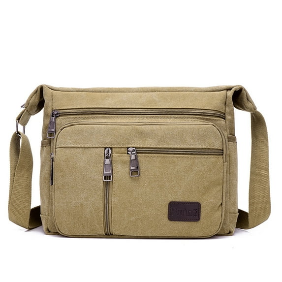 Yucurem Men Canvas Shoulder Bags Multi Pocket Male Travel Messenger Handbag (Khaki)