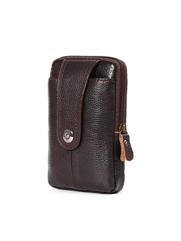 Yucurem Men Cowhide Leather Fanny Waist Bag Solid Phone Bum Belt Pouch (Coffee)