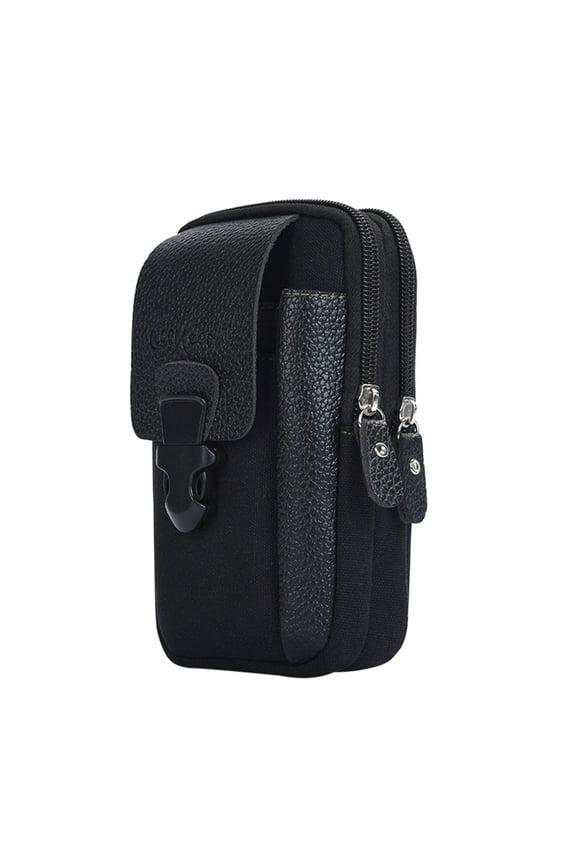 Men Outdoor Sport Waist Bag Canvas Business Belt Mobile Phone Pouch (Black)
