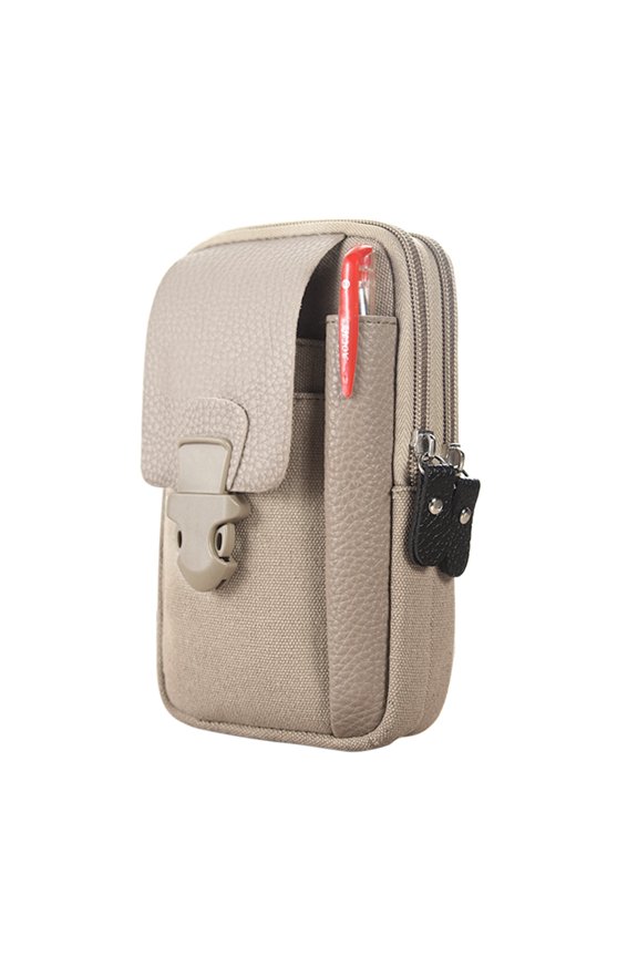 Men Outdoor Sport Waist Bag Canvas Business Belt Mobile Phone Pouch (Camel)