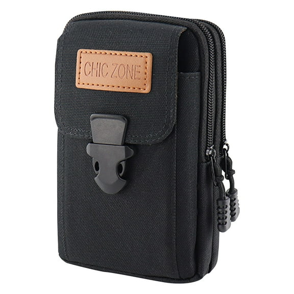 Yucurem Men Oxford Cloth Phone Waist Pack Zipper Multi-layer Fanny Pack (A Black)