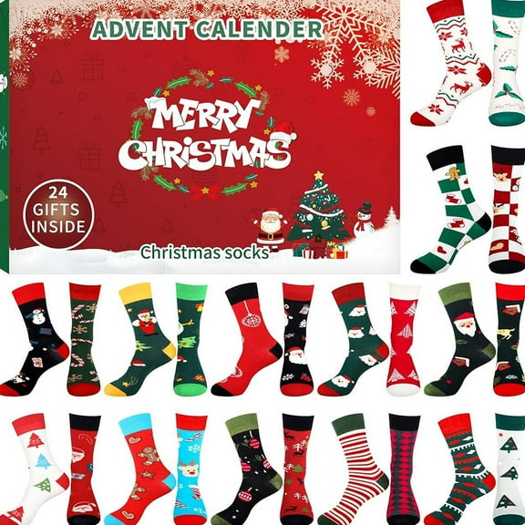 Yucurem Merry Christmas Socks Advent Calendar for Adults, 12 Pairs Cotton Xmas Tree Santa Snowman Stocking for Christmas Party Favor Gifts