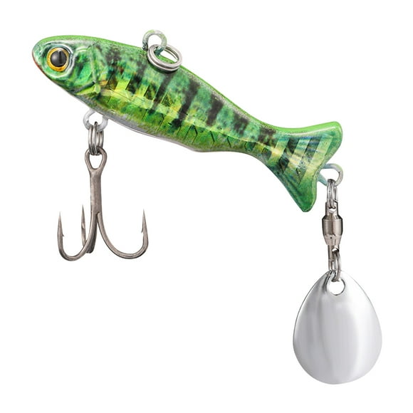Yucurem Metal Vib Fishing Lure Bait with Treble Hooks, Artificial Bait for Perch Spanish Mackerel (Green)