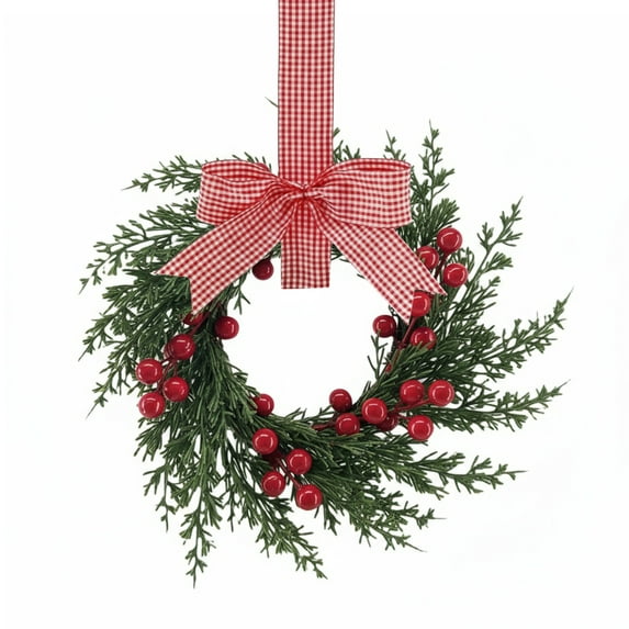 Yucurem Mini Christmas Wreaths for Kitchen Cabinet, 10 Inch Small Christmas Hanging Artificial Garlands with Ribbon for Front Door Window Door Fireplace Decor