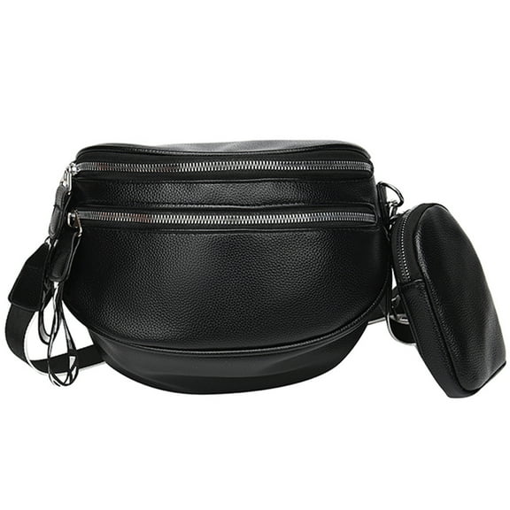 Yucurem Multi-pocket Waist Bag Casual PU Leather Chest Bag Soft for Party (Black)