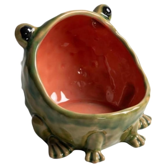 Yucurem Multifunctional Ceramic Frog Candy Dish & Key Bowl, Big Mouth Frog Figurine Jewelry Tray Organizer for Office Home Bedroom TV Cabinet Decor