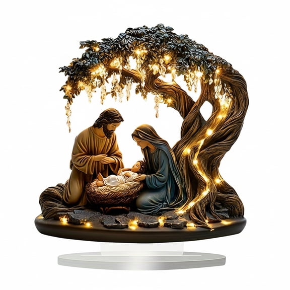 Yucurem Newborn Flat Christmas Scene Desktop Decoration, 2D Acrylic Tree of Life Ornament, Jesus Nativity Scene for Home Table Top Decor