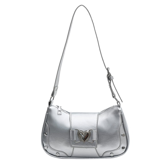 Yucurem PU Leather Chic Hobo Bag Adjustable Strap Women Y2K Messenger Bag (Silver)