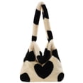 thumbnail image 1 of Yucurem Plush Underarm Bag Y2K Furry Purse Fluffy Tote Bag Autumn Winter Handbags for Women (Black Heart), 1 of 10