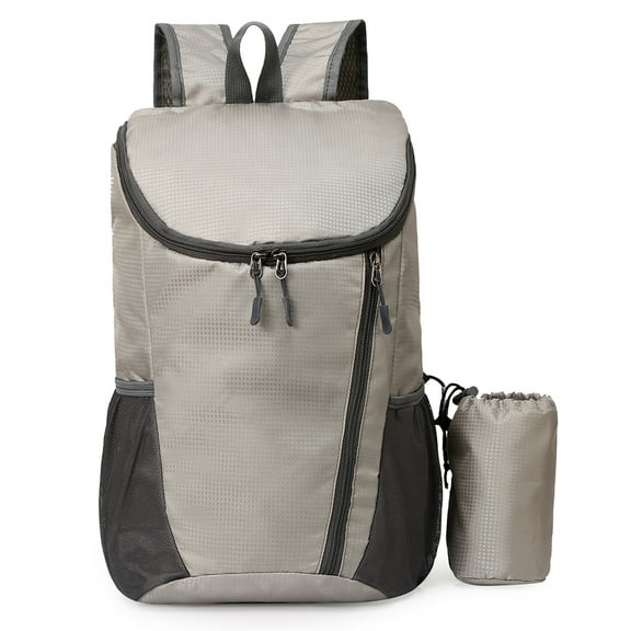 Yucurem Portable Backpack with Bottle Holder, Unisex Foldable Hiking Backpack, Cycling Sports Trekking Daypack (Light Grey)