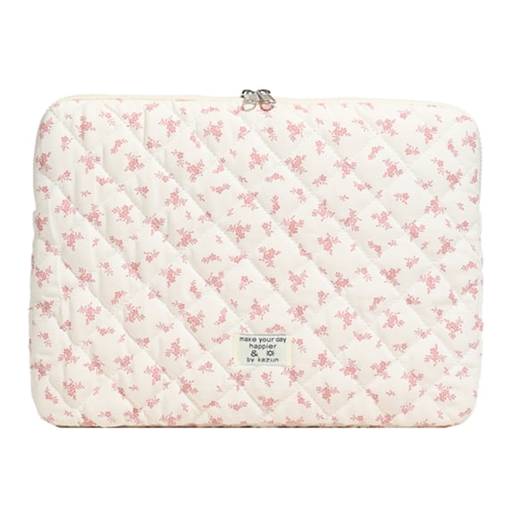 Yucurem Puffy Quilted Floral Laptop Case, Maple Leaf Padded Laptop Sleeve, Coquette Aesthetic Shockproof Cover for iPad, Computer, Tablet, Notebook, 14.17" x 0.98" x 10.24" (Pink)