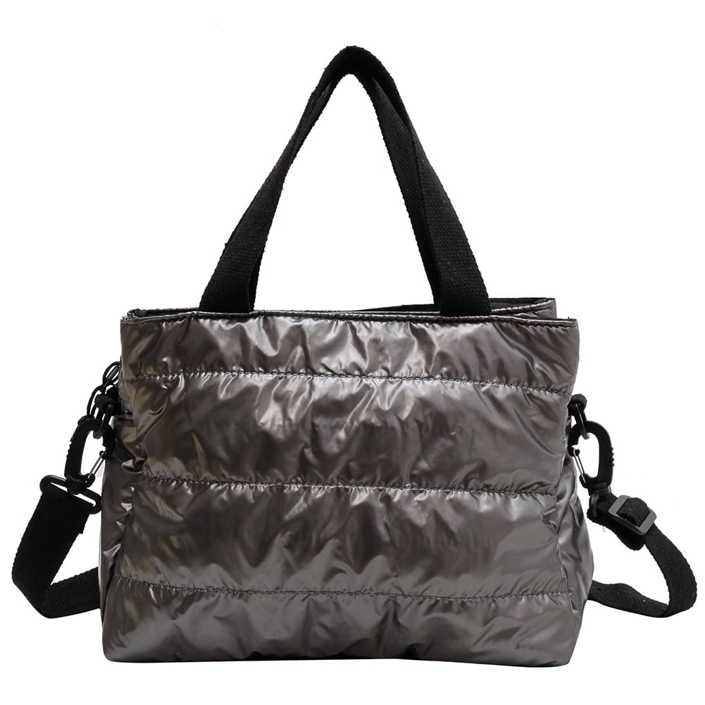 NAARIIAN Quilted Crossbody Bag For Women - Puffy Shoulder Bag With Guitar Strap, Silver Medium Size 10 thumbnail image