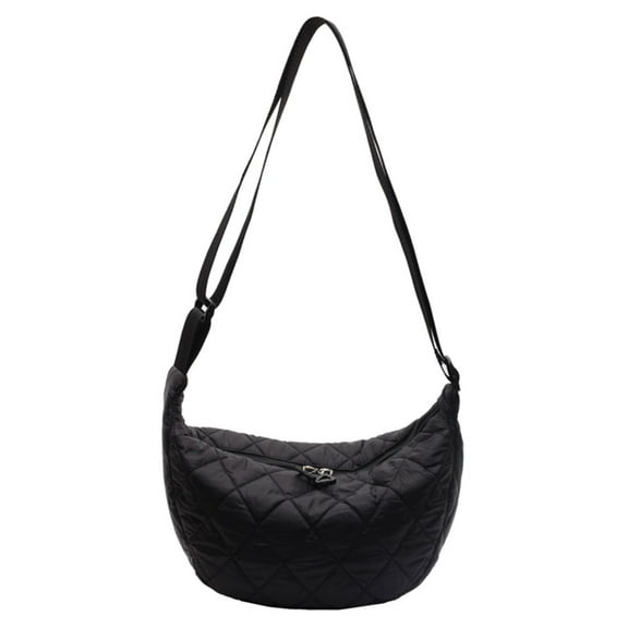 Yucurem Quilted Hobo Bag Cotton Crossbody Bag Crescent Shoulder Bag For Women (Black) Fashion shoulder bag (Black)