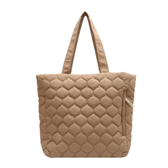 Yucurem Quilted Shoulder Bag, Spring Tote, Large Capacity Cotton-Padded Handbag for Women Girls (Khaki)