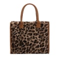 thumbnail image 1 of Yucurem Retro Animal Pattern Print Leather Plush Handbag, Winter Large Tote Bags for Travel Commuting (Leopard), 1 of 10