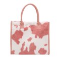 thumbnail image 1 of Yucurem Retro Animal Pattern Print Leather Plush Handbag, Winter Large Tote Bags for Travel Commuting (Pink Cow), 1 of 10