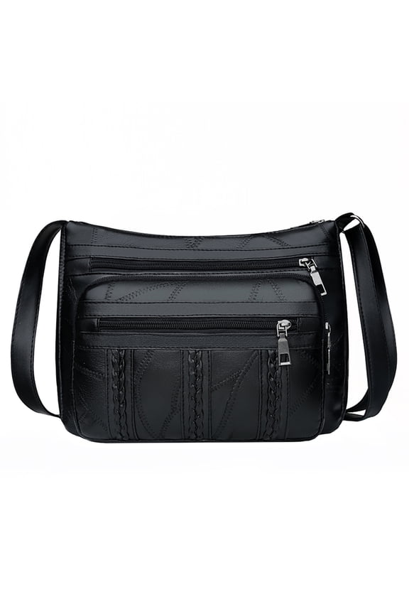 Retro Braided Women Multi-pocket Messenger Bag, Solid PU Shoulder Handbags for Daily Travel